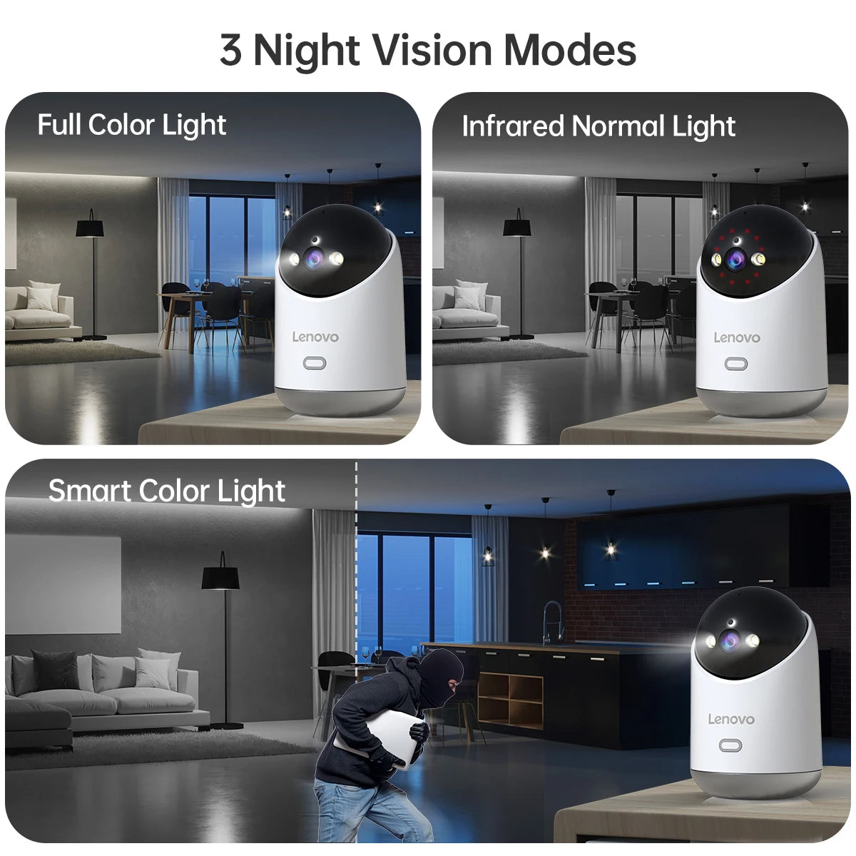 Câmera IP Lenovo 5MP WiFi para Casa Inteligente, Câmera IP Colorida para Ambientes Internos, Visão Noturna, Rastreamento Automático, Segurança, CFTV, Monitoramento de Bebês