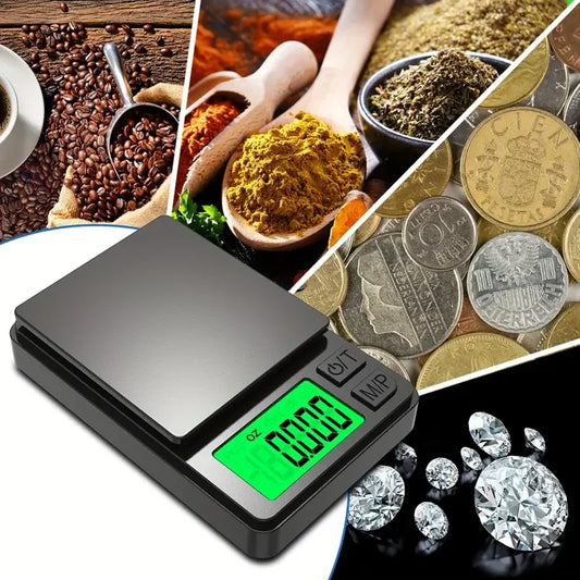 Balança de bolso de precisão 1000g x 0,1g - Balança digital para gramas, alimentos, joias, onças/grãos com visor LCD retroiluminado - Mini balança para viagens