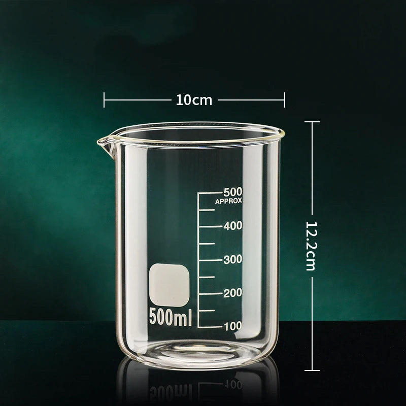 Copo medidor de vidro borossilicato de alta qualidade, com capacidade de 50/100/150/250/500/1000 ml, transparente, com escala de medição. Ideal para laboratório, cozinha e confeitaria.