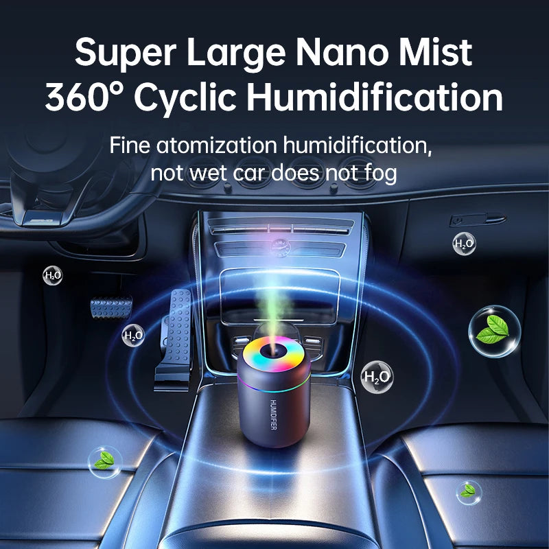 Umidificador de ar mini USB de 180 ml com difusor de aromas elétrico, purificador de óleos essenciais, gerador de névoa para aromaterapia com luzes, ideal para carro, casa e quarto.