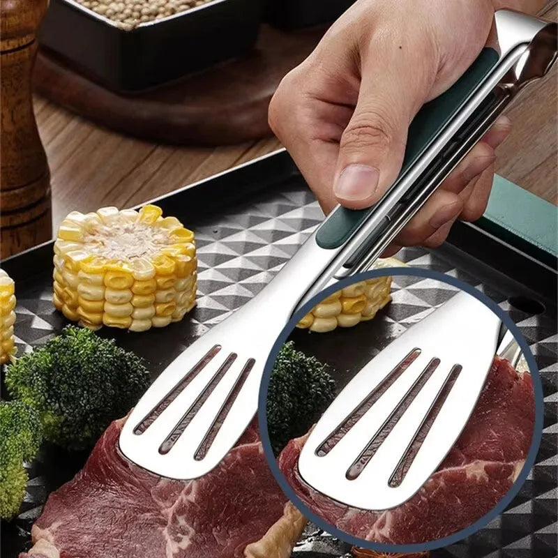 Pinça de aço inoxidável antiderrapante. Perfeita para churrasco, grelha e buffet.