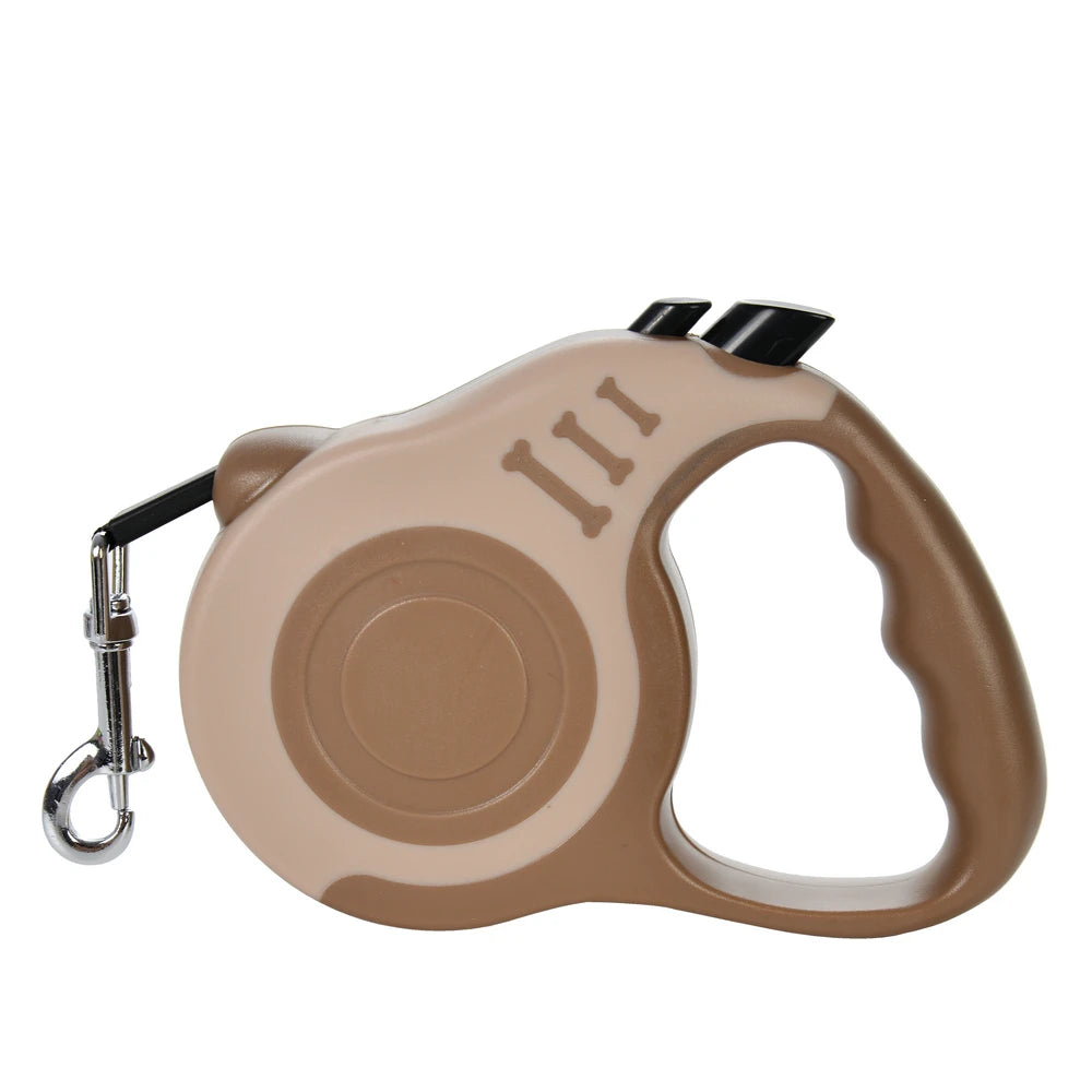 Guia retrátil automática de 3m e 5m para cães e gatos de pequeno porte, em nylon resistente, ideal para passeios, caminhadas e viagens ao ar livre.