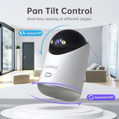 Câmera IP Lenovo 5MP WiFi para Casa Inteligente, Câmera IP Colorida para Ambientes Internos, Visão Noturna, Rastreamento Automático, Segurança, CFTV, Monitoramento de Bebês