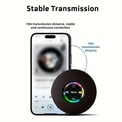 Caixa de Som Portátil Bluetooth Sem Fio com Luz LED, Resistente à Água IPX4, para Uso Externo no Banheiro, com Ventosa Grande e Som Estéreo.