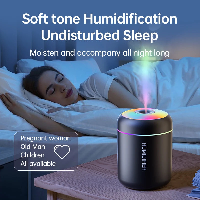 Umidificador de ar mini USB de 180 ml com difusor de aromas elétrico, purificador de óleos essenciais, gerador de névoa para aromaterapia com luzes, ideal para carro, casa e quarto.