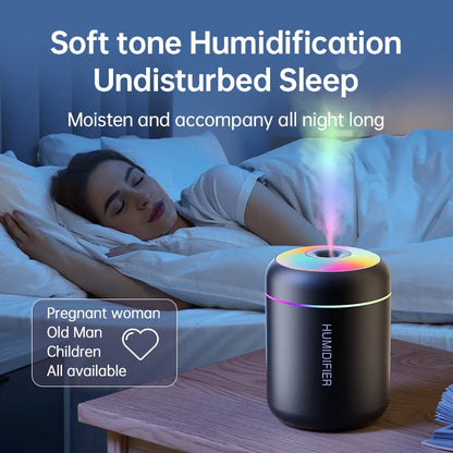 Umidificador de ar mini USB de 180 ml com difusor de aromas elétrico, purificador de óleos essenciais, gerador de névoa para aromaterapia com luzes, ideal para carro, casa e quarto.