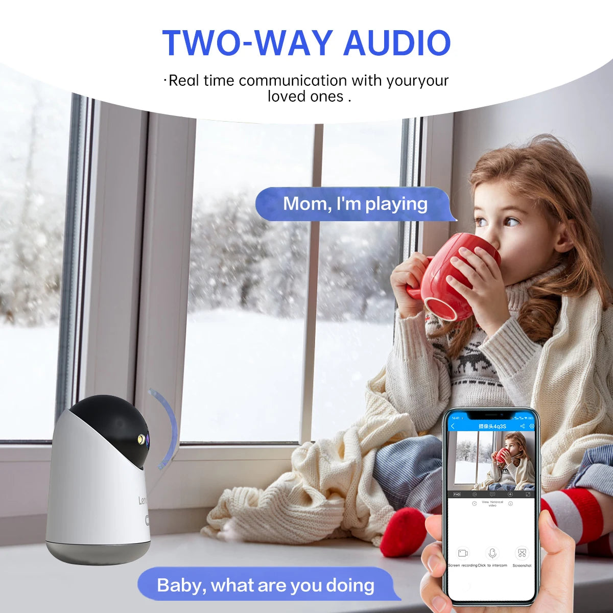 Câmera IP Lenovo 5MP WiFi para Casa Inteligente, Câmera IP Colorida para Ambientes Internos, Visão Noturna, Rastreamento Automático, Segurança, CFTV, Monitoramento de Bebês