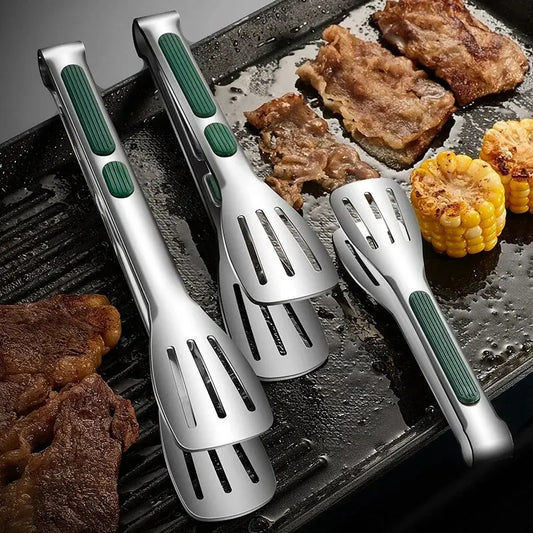 Pinça de aço inoxidável antiderrapante. Perfeita para churrasco, grelha e buffet.