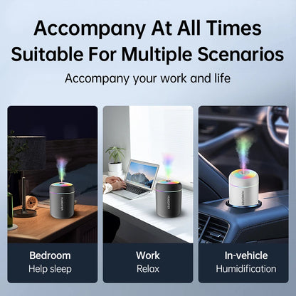 Umidificador de ar mini USB de 180 ml com difusor de aromas elétrico, purificador de óleos essenciais, gerador de névoa para aromaterapia com luzes, ideal para carro, casa e quarto.