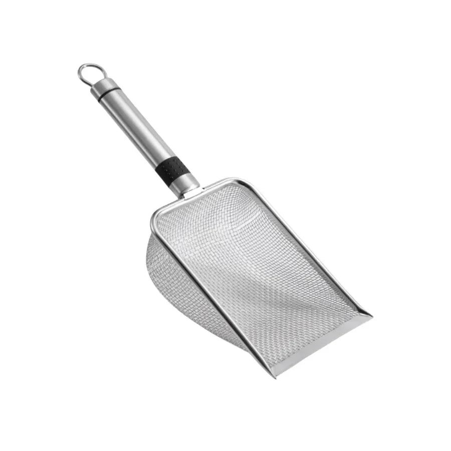 Pá para areia de gato em aço inoxidável – Durável, fácil de limpar, cabo ergonômico, resistente à ferrugem, ideal para remoção rápida de resíduos.