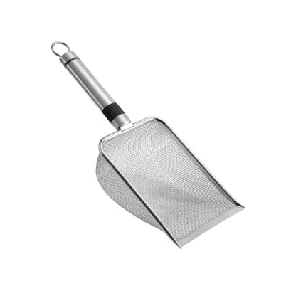 Pá para areia de gato em aço inoxidável – Durável, fácil de limpar, cabo ergonômico, resistente à ferrugem, ideal para remoção rápida de resíduos.