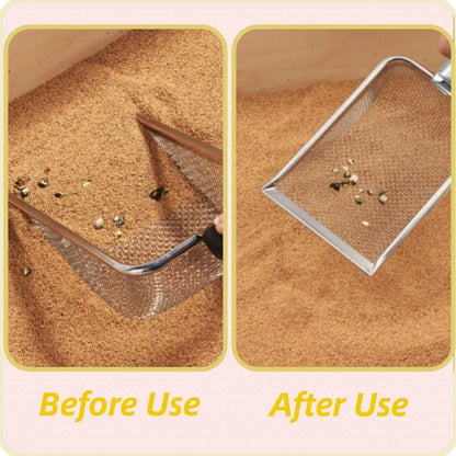 Pá para areia de gato em aço inoxidável – Durável, fácil de limpar, cabo ergonômico, resistente à ferrugem, ideal para remoção rápida de resíduos.
