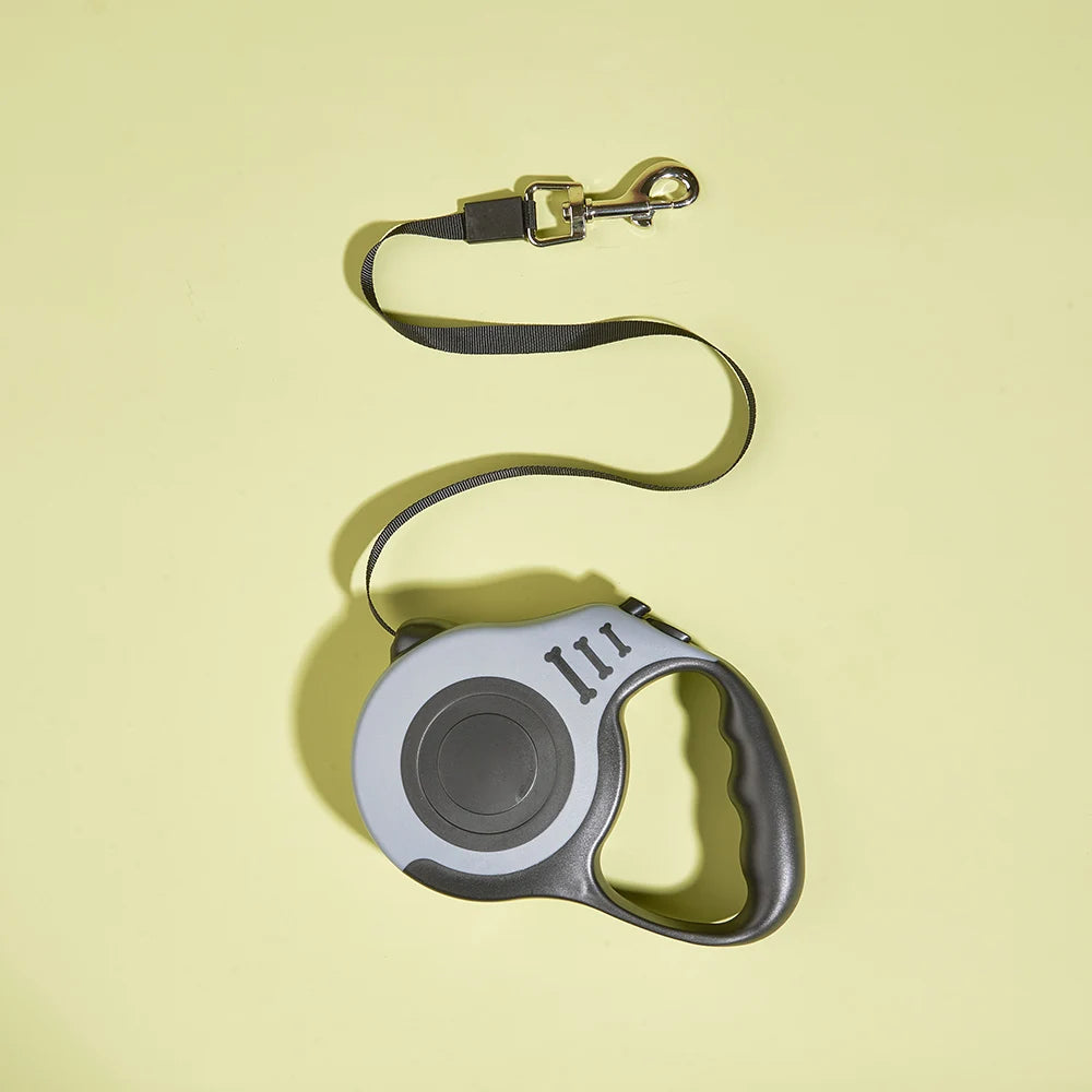Guia retrátil automática de 3m e 5m para cães e gatos de pequeno porte, em nylon resistente, ideal para passeios, caminhadas e viagens ao ar livre.