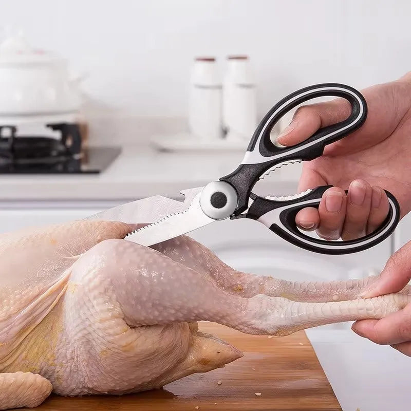 Tesoura multifuncional de cozinha, tesoura para cortar peixe, legumes, assar, grelhar e desossar, tesoura de aço inoxidável.