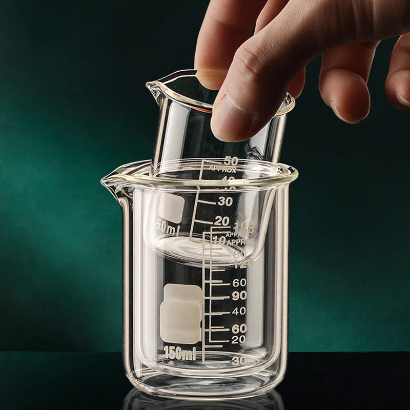 Copo medidor de vidro borossilicato de alta qualidade, com capacidade de 50/100/150/250/500/1000 ml, transparente, com escala de medição. Ideal para laboratório, cozinha e confeitaria.