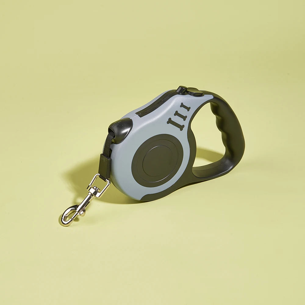 Guia retrátil automática de 3m e 5m para cães e gatos de pequeno porte, em nylon resistente, ideal para passeios, caminhadas e viagens ao ar livre.