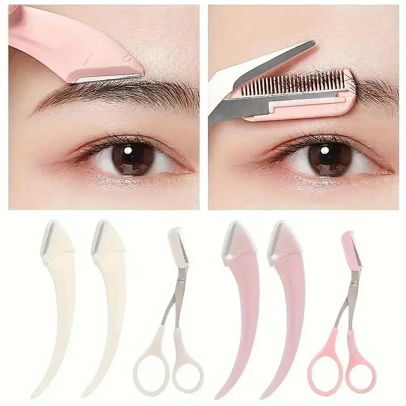 Navalha curva para sobrancelhas, tesoura para sobrancelhas com pente, ferramentas de beleza práticas e fáceis para iniciantes.