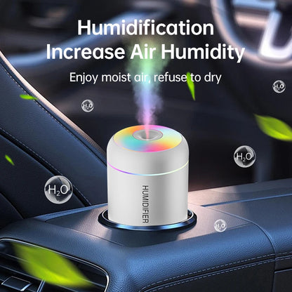 Umidificador de ar mini USB de 180 ml com difusor de aromas elétrico, purificador de óleos essenciais, gerador de névoa para aromaterapia com luzes, ideal para carro, casa e quarto.