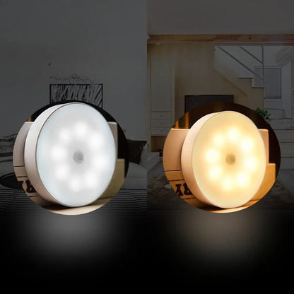 Lâmpada noturna inteligente LED com sensor de presença, iluminação de emergência automática, carregamento USB, sem fio e com ventosa magnética.