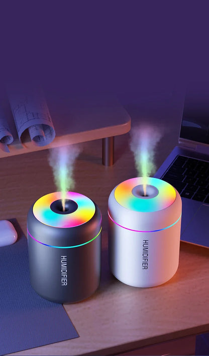 Umidificador de ar mini USB de 180 ml com difusor de aromas elétrico, purificador de óleos essenciais, gerador de névoa para aromaterapia com luzes, ideal para carro, casa e quarto.
