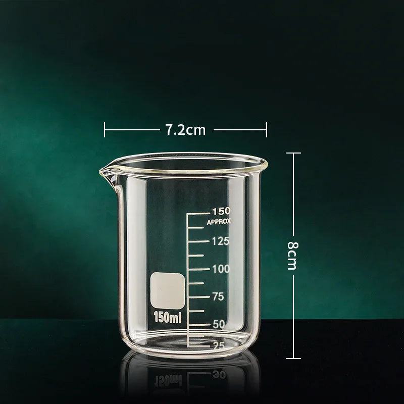Copo medidor de vidro borossilicato de alta qualidade, com capacidade de 50/100/150/250/500/1000 ml, transparente, com escala de medição. Ideal para laboratório, cozinha e confeitaria.