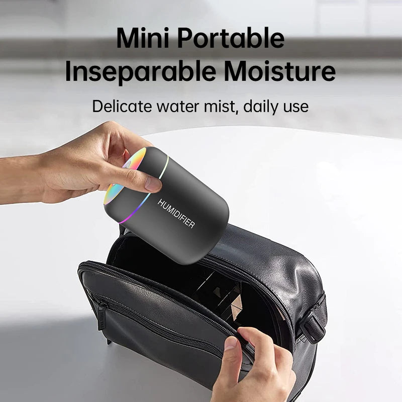 Umidificador de ar mini USB de 180 ml com difusor de aromas elétrico, purificador de óleos essenciais, gerador de névoa para aromaterapia com luzes, ideal para carro, casa e quarto.