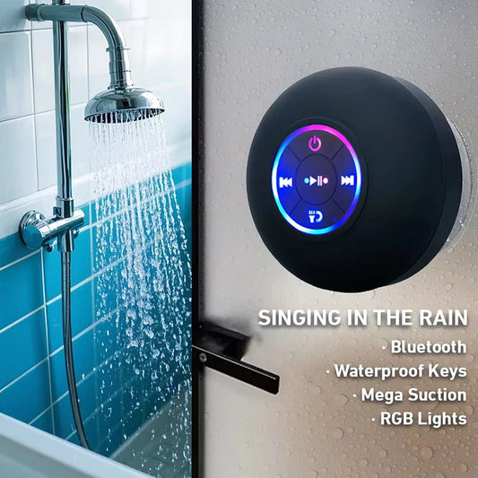 Caixa de Som Portátil Bluetooth Sem Fio com Luz LED, Resistente à Água IPX4, para Uso Externo no Banheiro, com Ventosa Grande e Som Estéreo.