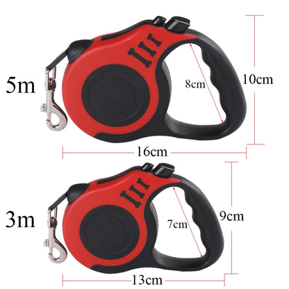 Guia retrátil automática de 3m e 5m para cães e gatos de pequeno porte, em nylon resistente, ideal para passeios, caminhadas e viagens ao ar livre.