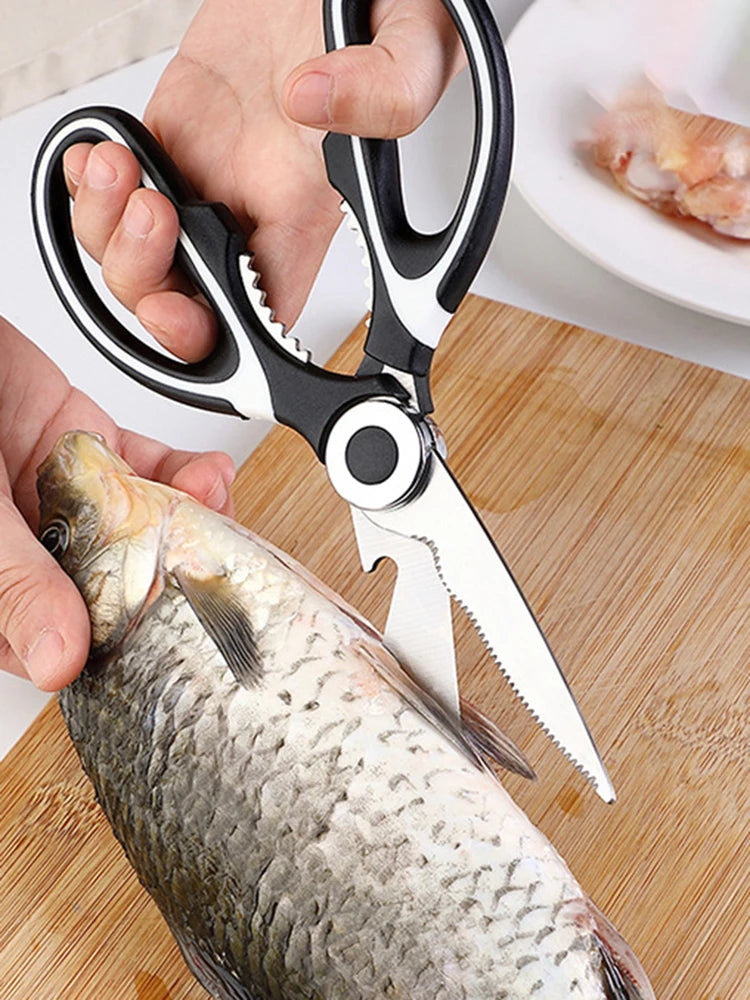 Tesoura multifuncional de cozinha, tesoura para cortar peixe, legumes, assar, grelhar e desossar, tesoura de aço inoxidável.