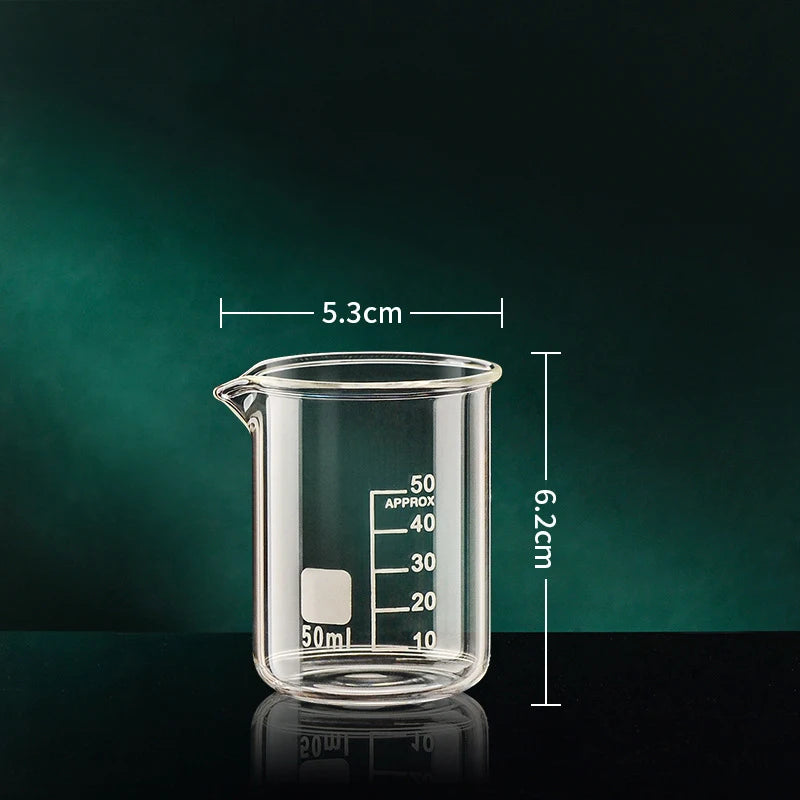 Copo medidor de vidro borossilicato de alta qualidade, com capacidade de 50/100/150/250/500/1000 ml, transparente, com escala de medição. Ideal para laboratório, cozinha e confeitaria.