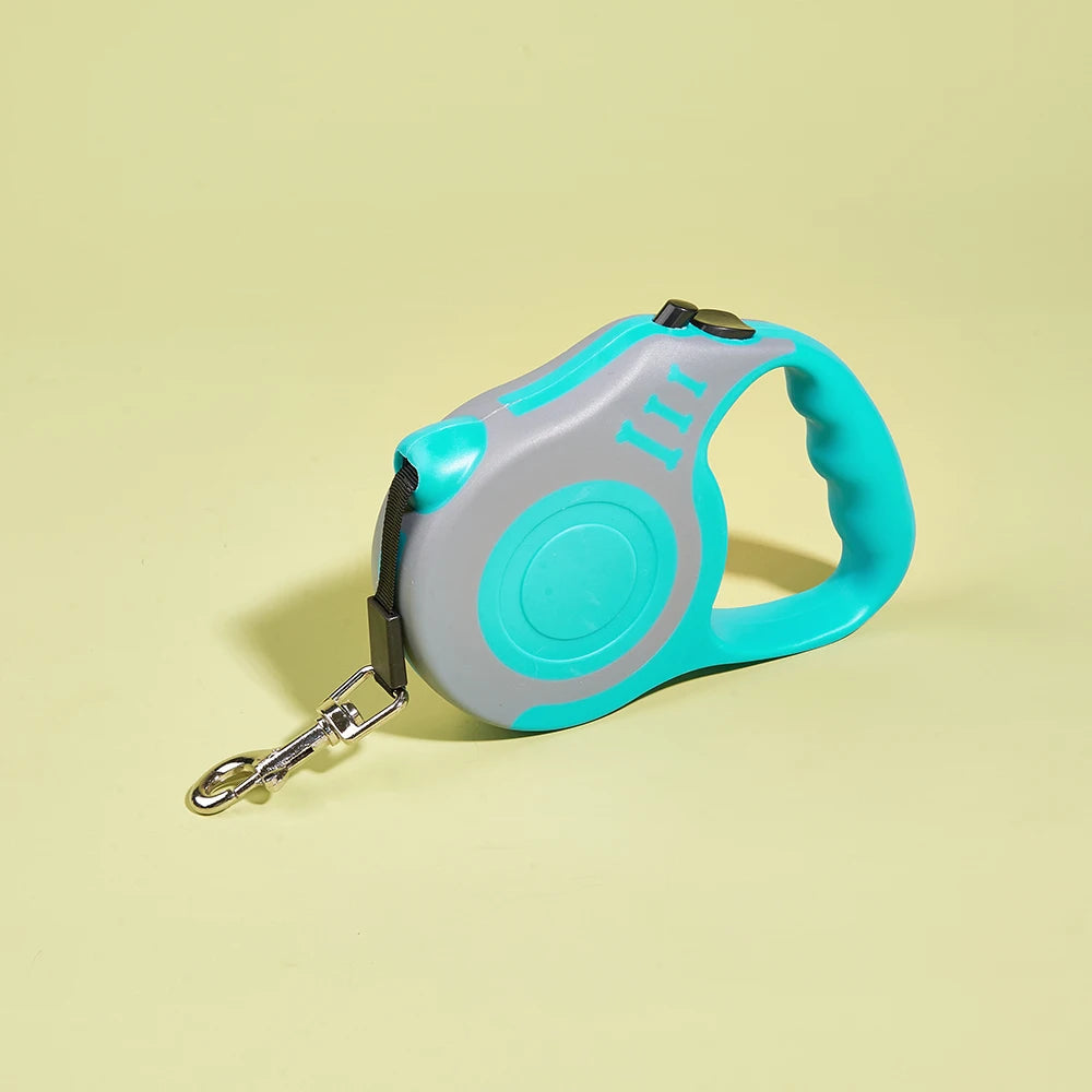 Guia retrátil automática de 3m e 5m para cães e gatos de pequeno porte, em nylon resistente, ideal para passeios, caminhadas e viagens ao ar livre.