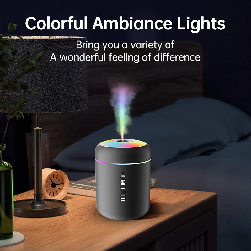 Umidificador de ar mini USB de 180 ml com difusor de aromas elétrico, purificador de óleos essenciais, gerador de névoa para aromaterapia com luzes, ideal para carro, casa e quarto.
