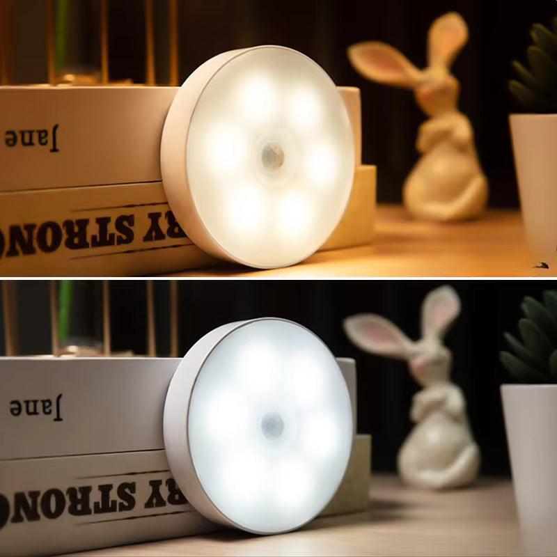 Lâmpada noturna inteligente LED com sensor de presença, iluminação de emergência automática, carregamento USB, sem fio e com ventosa magnética.