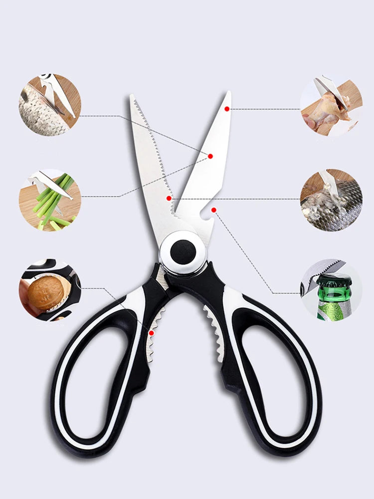 Tesoura multifuncional de cozinha, tesoura para cortar peixe, legumes, assar, grelhar e desossar, tesoura de aço inoxidável.