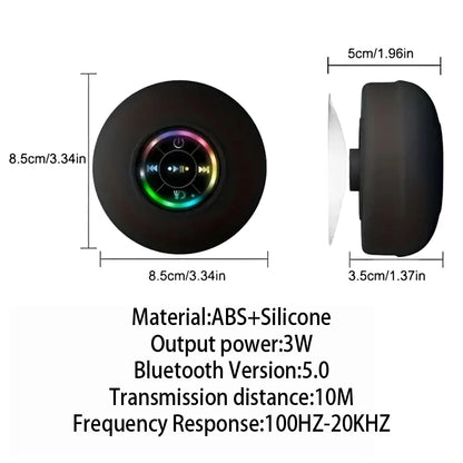 Caixa de Som Portátil Bluetooth Sem Fio com Luz LED, Resistente à Água IPX4, para Uso Externo no Banheiro, com Ventosa Grande e Som Estéreo.