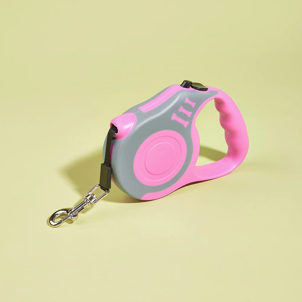 Guia retrátil automática de 3m e 5m para cães e gatos de pequeno porte, em nylon resistente, ideal para passeios, caminhadas e viagens ao ar livre.