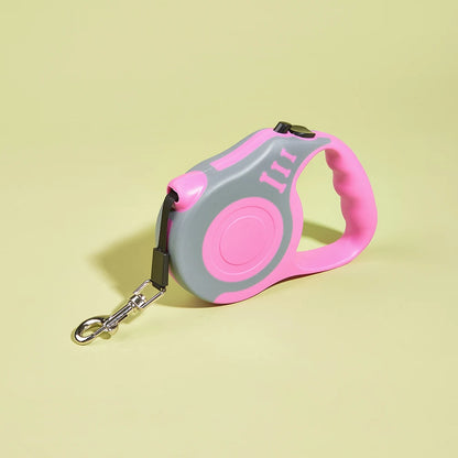 Guia retrátil automática de 3m e 5m para cães e gatos de pequeno porte, em nylon resistente, ideal para passeios, caminhadas e viagens ao ar livre.